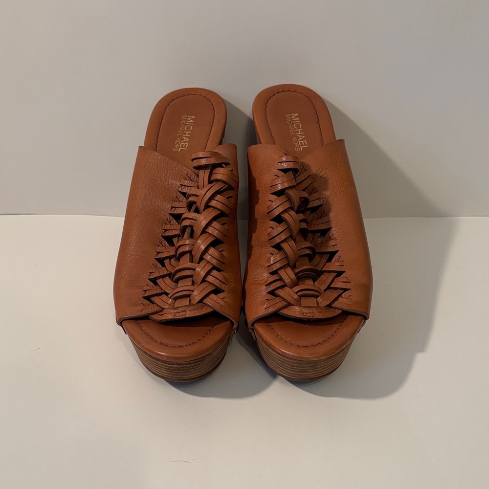 Michael Kors Tan Woven Mules